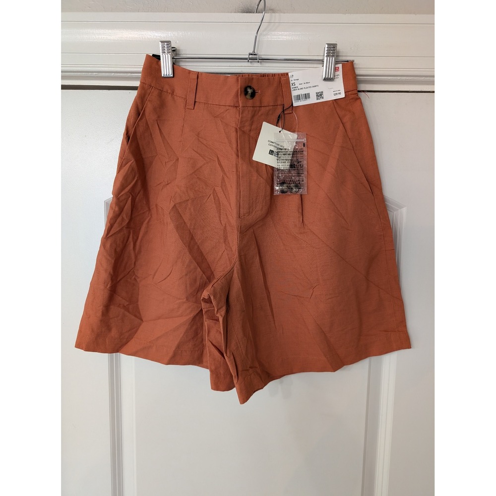 Uniqlo Comptoir Des Cotonniers‎ Linen Blend Pleated Shorts Orange XS NEW